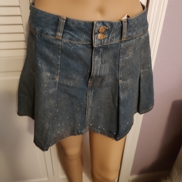 Zara Denim Gold Glitter Mini Skirt - Picture 2 of 11